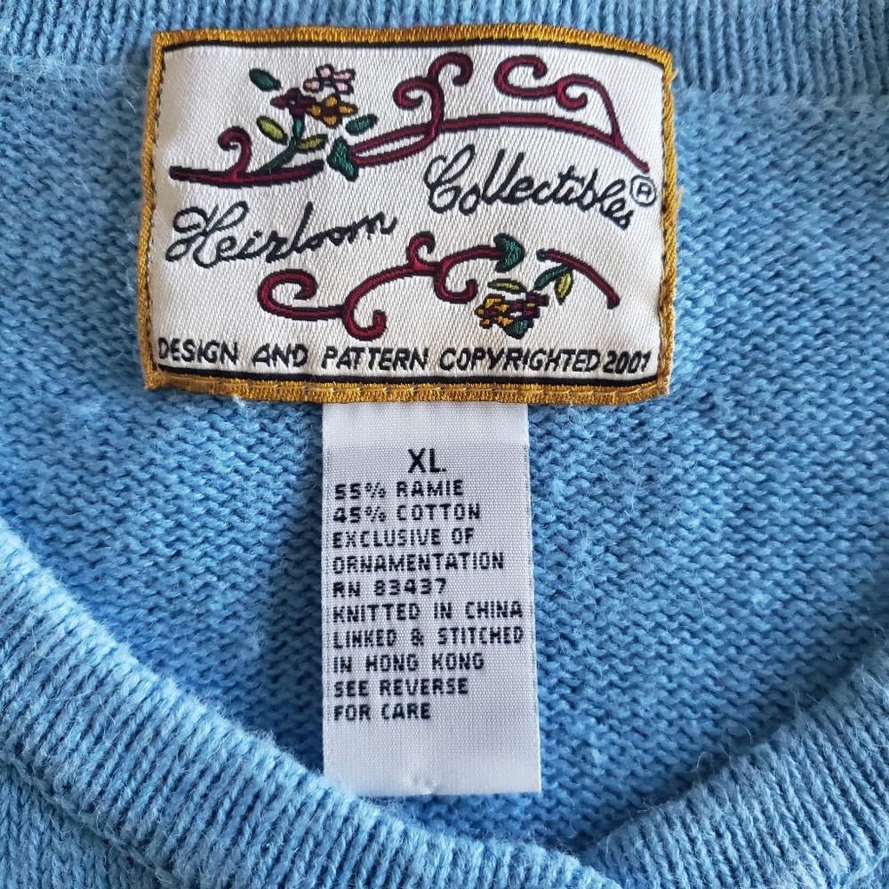 Heirloom Collectibles Vintage Blue Embroidered Sweater Size XL Ladybug Butterfly - Picture 3 of 7